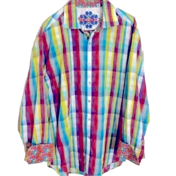 Robert Graham Mens Long Sleeve Flip Cuff Button Down Colorful Dress Shirt Sz L - Picture 1 of 10